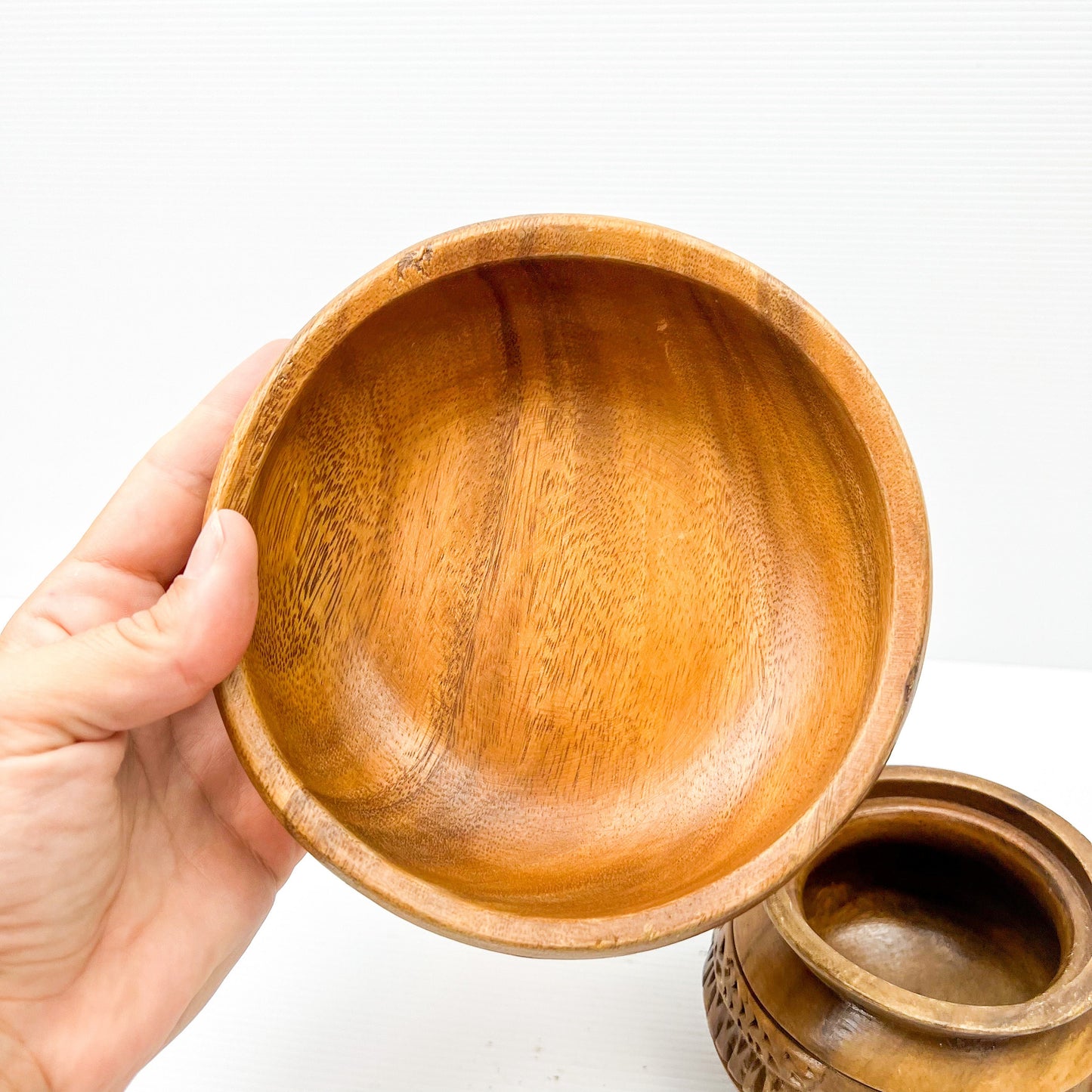 Wooden carved bowl set of 2