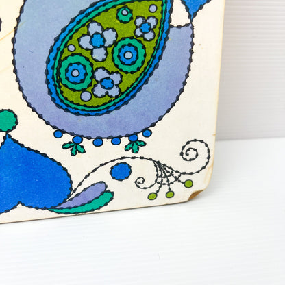 Retro blue bird patterned serving tray board