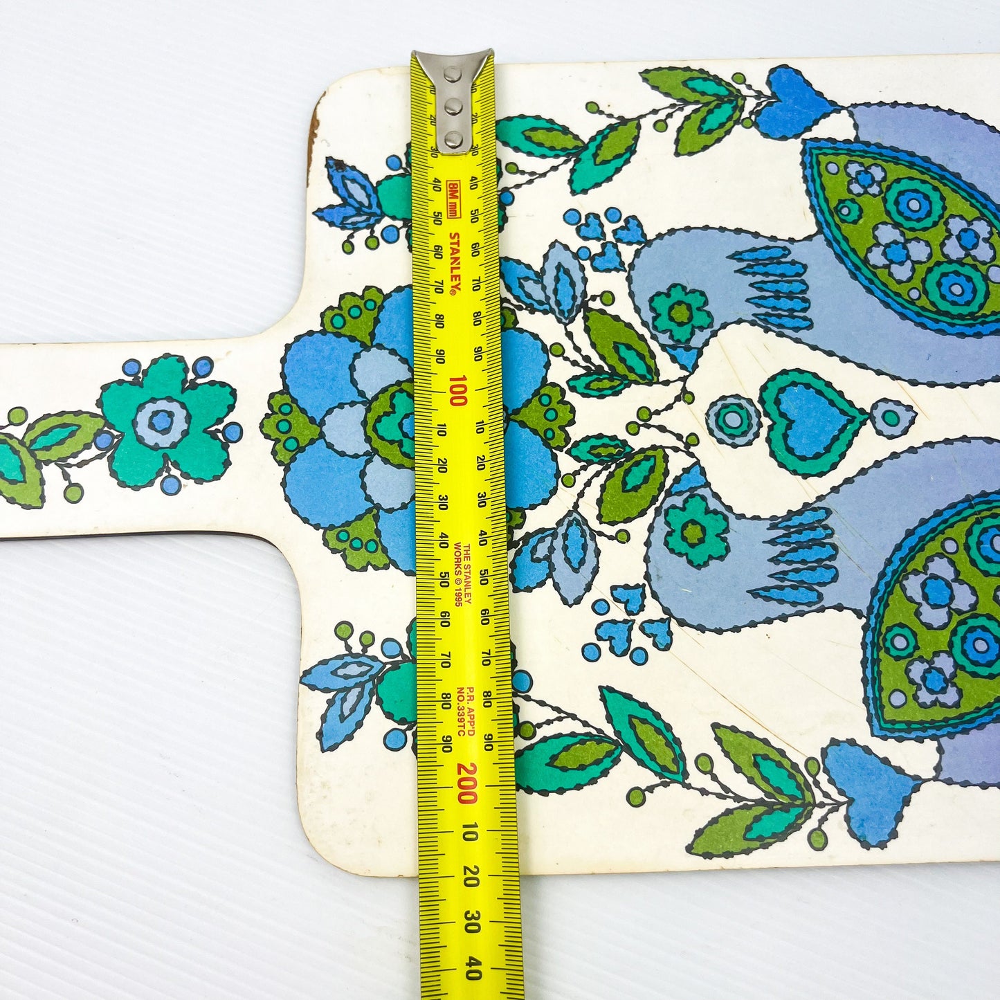 Retro blue bird patterned serving tray board