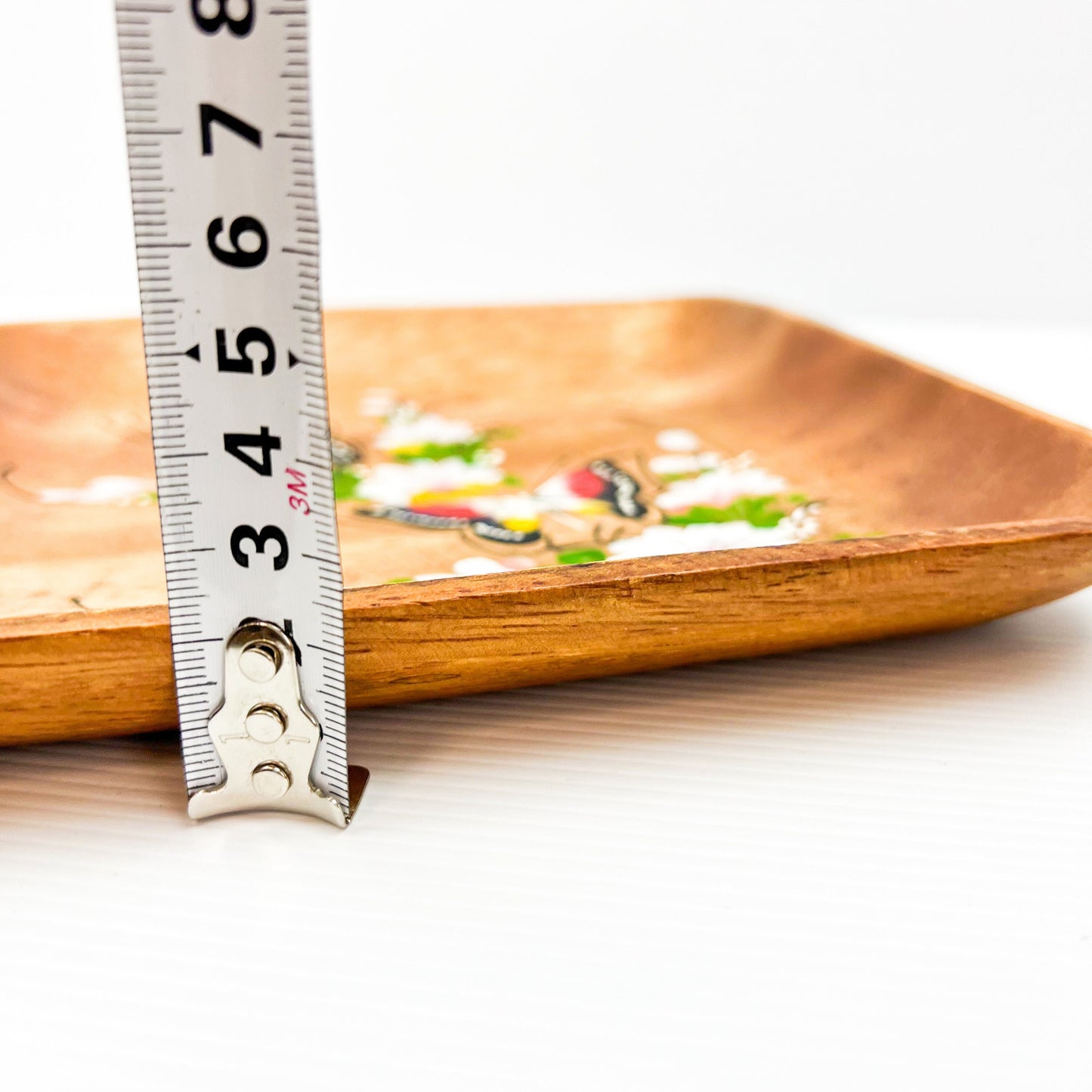 Wooden square plate with painted butterfly artwork