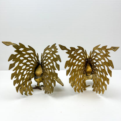 Vintage Pair set of Brass Fighting Roosters