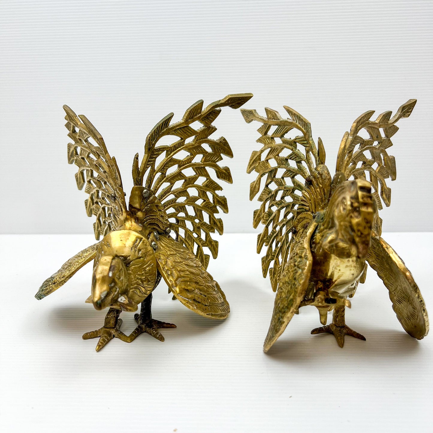 Vintage Pair set of Brass Fighting Roosters