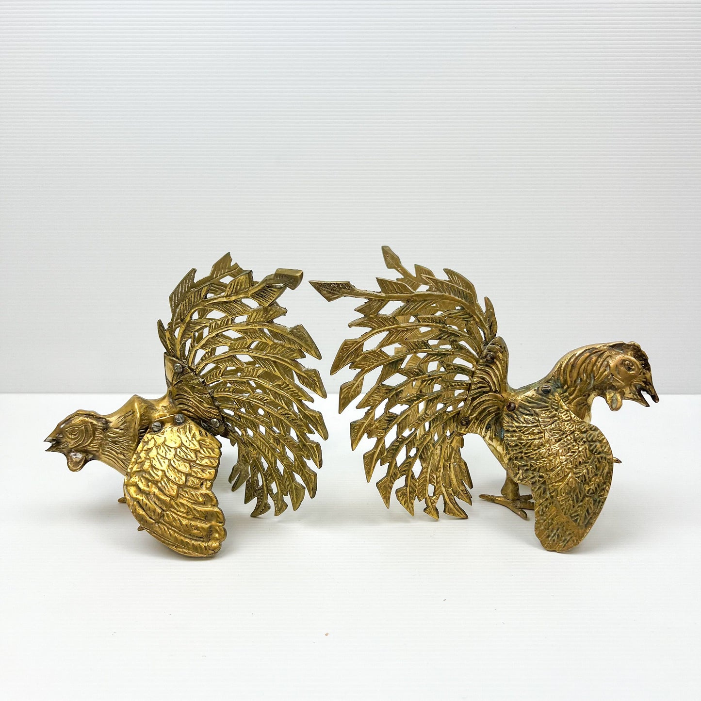 Vintage Pair set of Brass Fighting Roosters