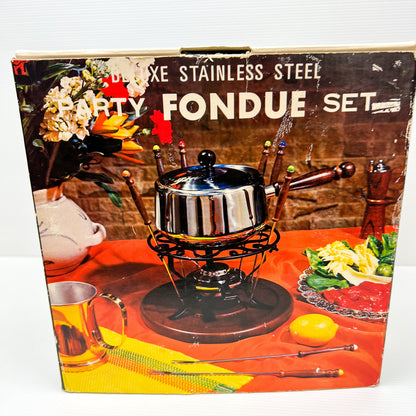 Stainless steel fondue set in original box - New Unused still in plastic inside the box