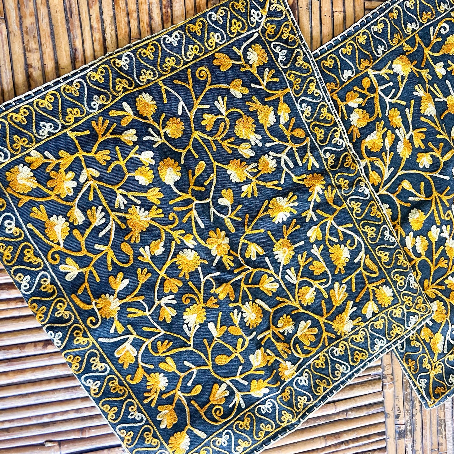 Yellow and black flower pattern cushion cover set of 2