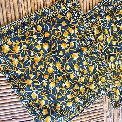 Yellow and black flower pattern cushion cover set of 2