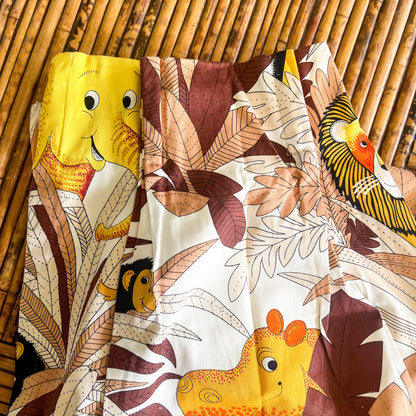 Retro jungle animal kids curtain 204cm long x 54cm wide at top x 110cm wide at base