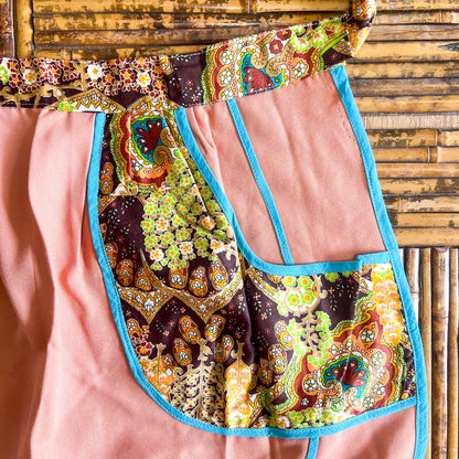 Retro patterned tie back half apron