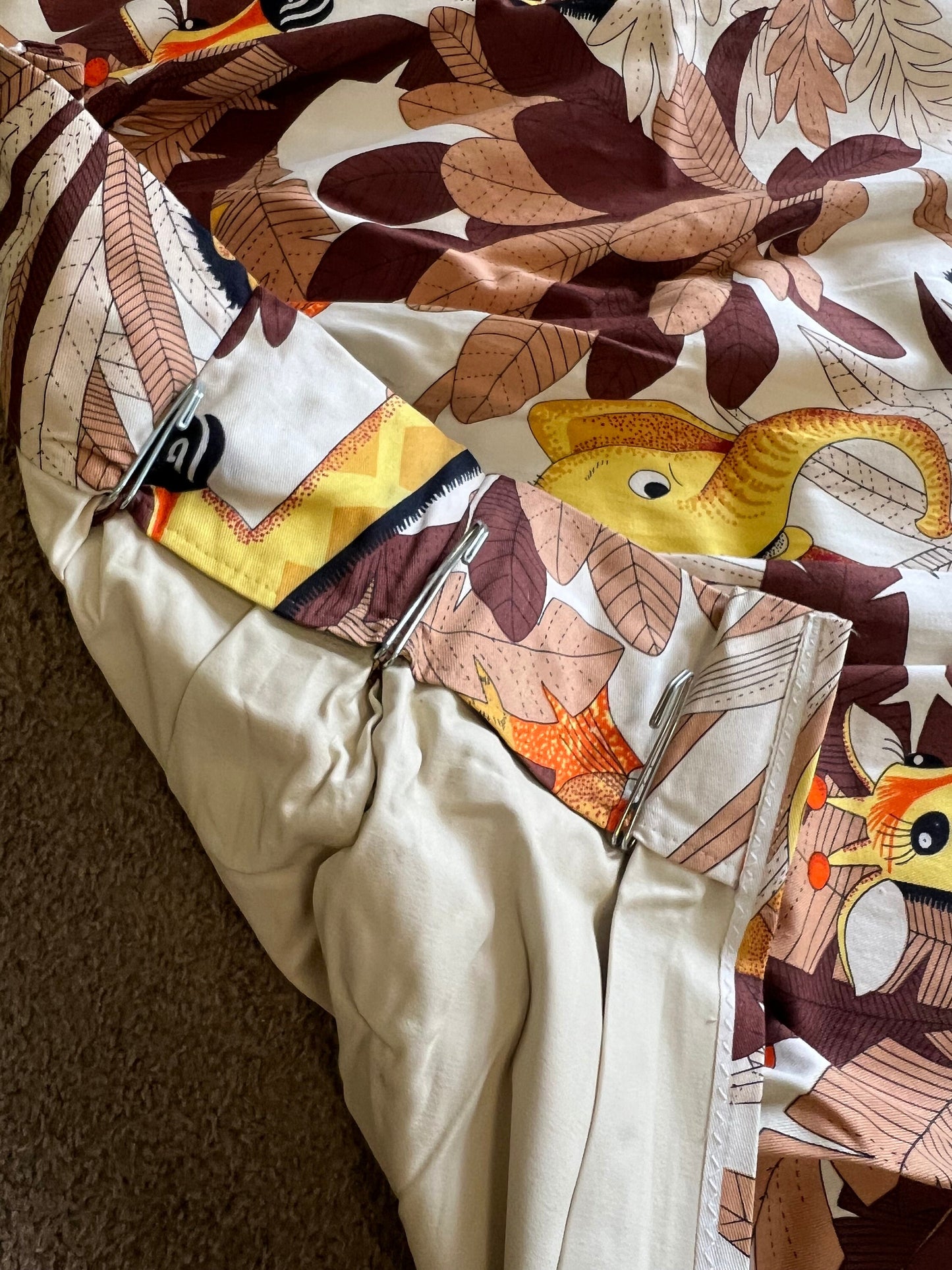 Retro jungle animal kids curtain 204cm long x 54cm wide at top x 110cm wide at base