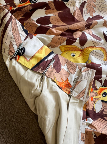 Retro jungle animal kids curtain 204cm long x 54cm wide at top x 110cm wide at base