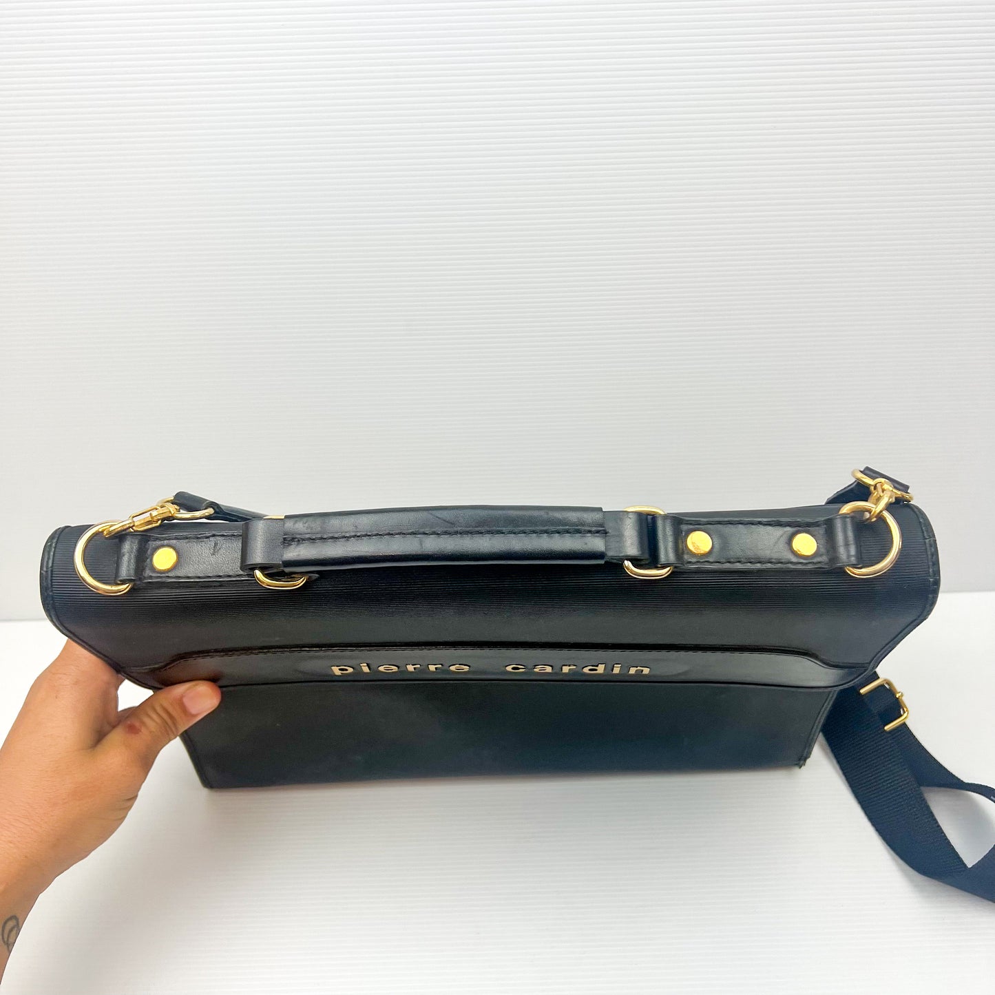 Pierre Cardin Black Leather Trim Side Satchel Bag