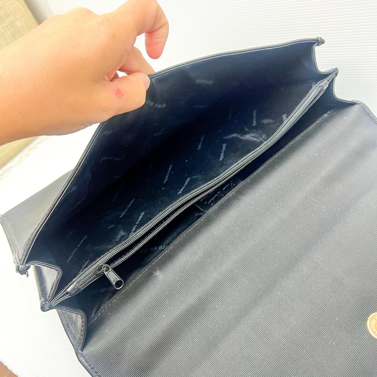 Pierre Cardin Black Leather Trim Side Satchel Bag