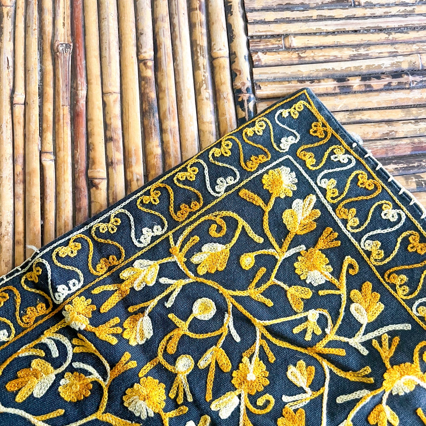 Yellow and black flower pattern cushion cover set of 2
