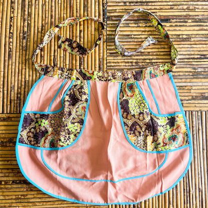 Retro patterned tie back half apron
