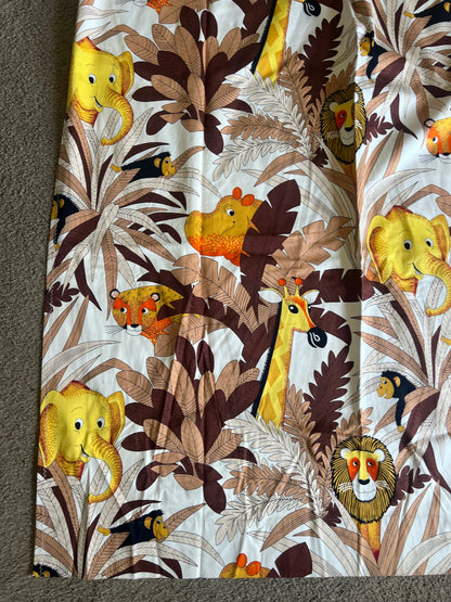 Retro jungle animal kids curtain 204cm long x 54cm wide at top x 110cm wide at base