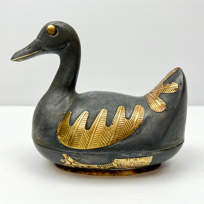 Vintage 1960’s Lead/Pewter and Brass Duck Trinket Box