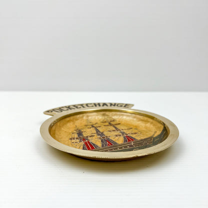 Pocket Change Brass Plate with Ship 15.5cm tall x 13cm wide