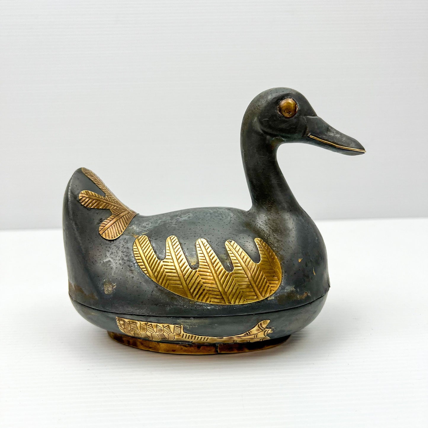 Vintage 1960’s Lead/Pewter and Brass Duck Trinket Box