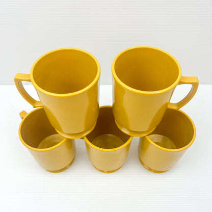 Yellow Plastic Coffee Cups Mid Century Modern Stacking Mugs