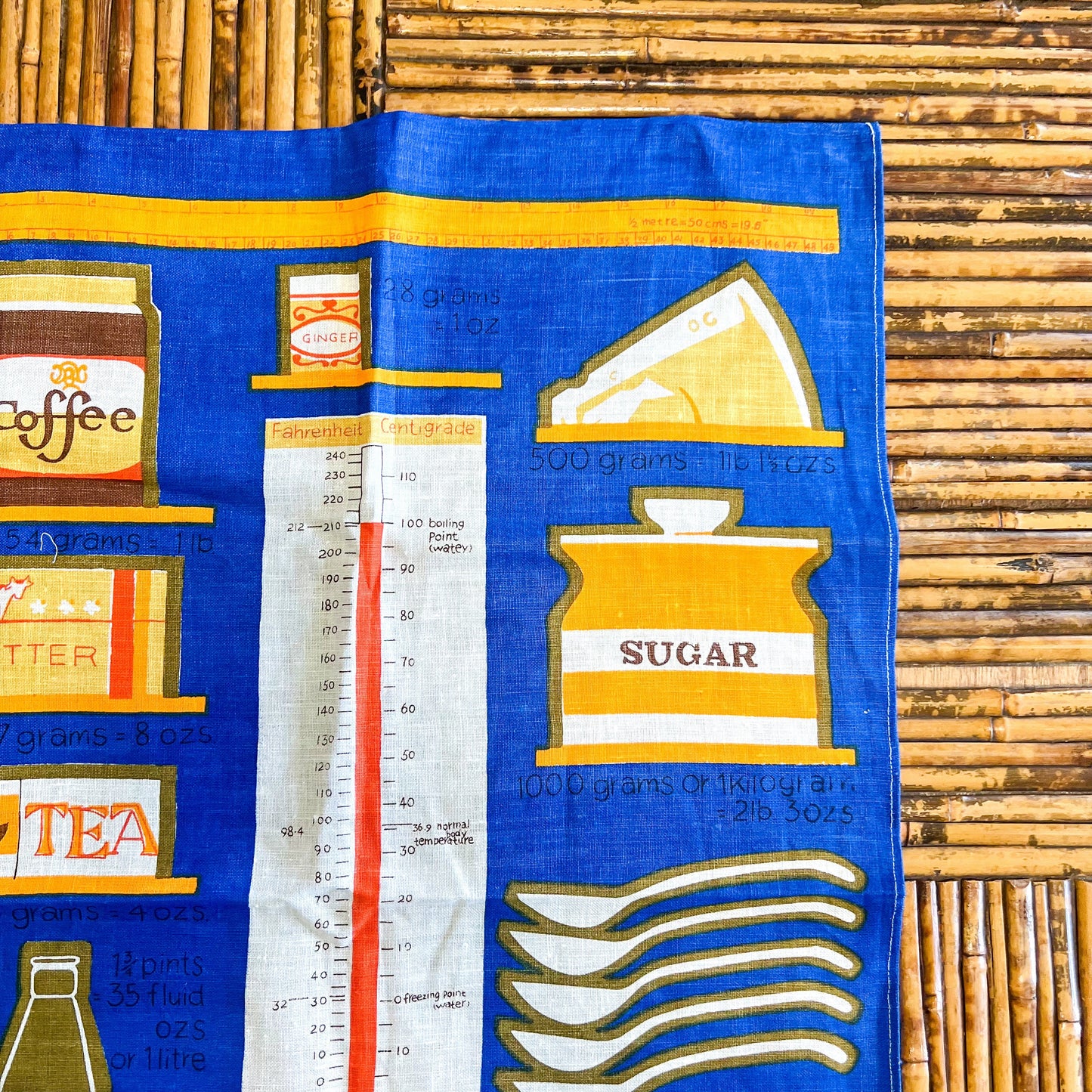 Retro Orange and blue kitchen shelves and items Tea Towel