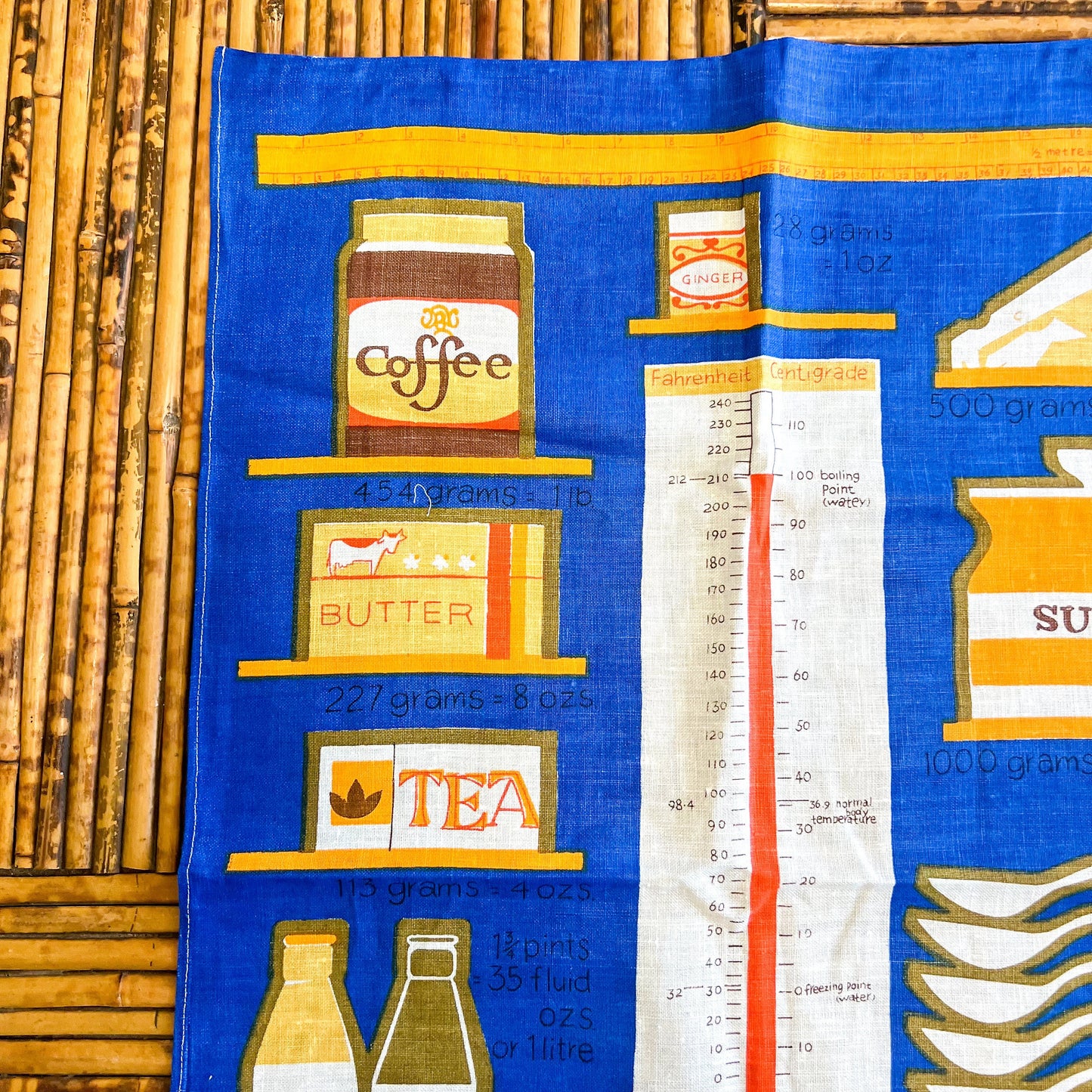 Retro Orange and blue kitchen shelves and items Tea Towel