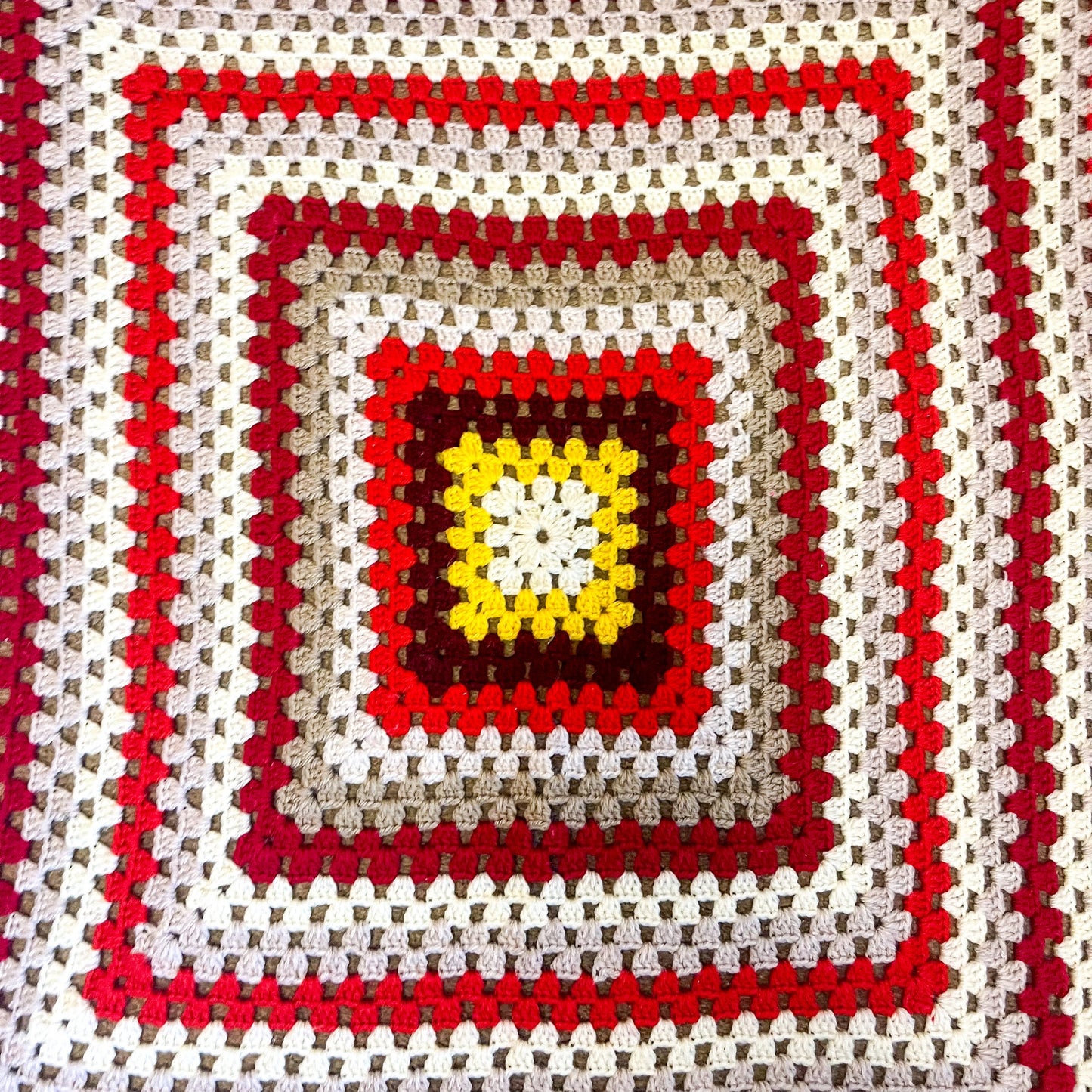 Crochet Blanket - Red, white & Yellow crochet knit blanket