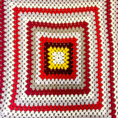 Crochet Blanket - Red, white & Yellow crochet knit blanket