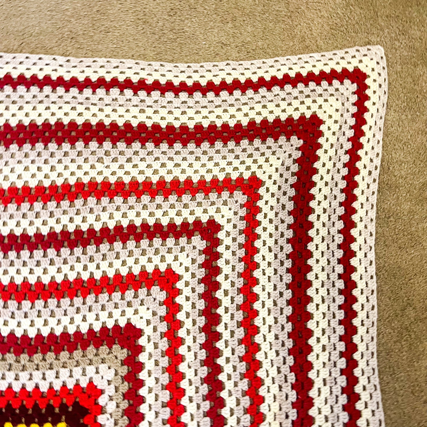 Crochet Blanket - Red, white & Yellow crochet knit blanket