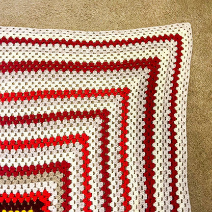 Crochet Blanket - Red, white & Yellow crochet knit blanket