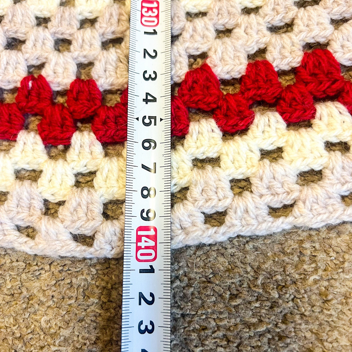 Crochet Blanket - Red, white & Yellow crochet knit blanket