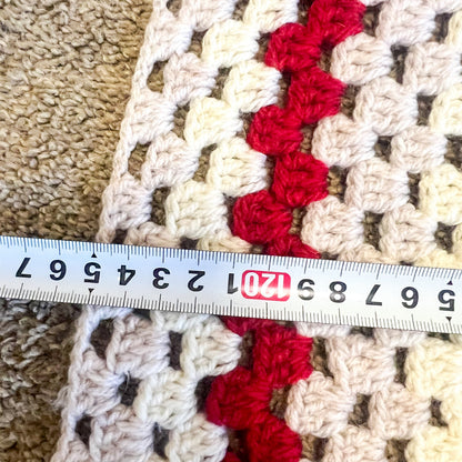 Crochet Blanket - Red, white & Yellow crochet knit blanket