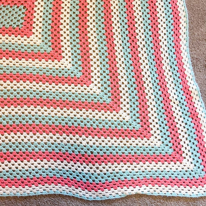 Crochet Blanket - Cream, Coral Pink & Aqua Crochet Knit Blanket
