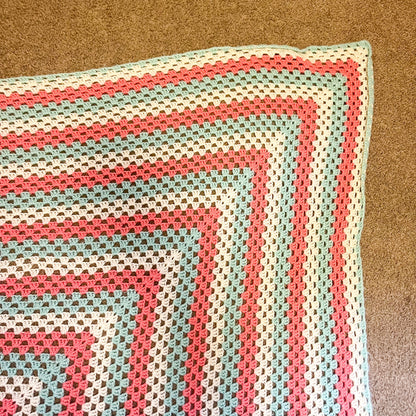 Crochet Blanket - Cream, Coral Pink & Aqua Crochet Knit Blanket