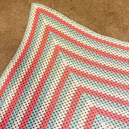 Crochet Blanket - Cream, Coral Pink & Aqua Crochet Knit Blanket