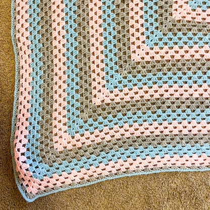 Pink, Blue & Grey Crochet Knit Blanket