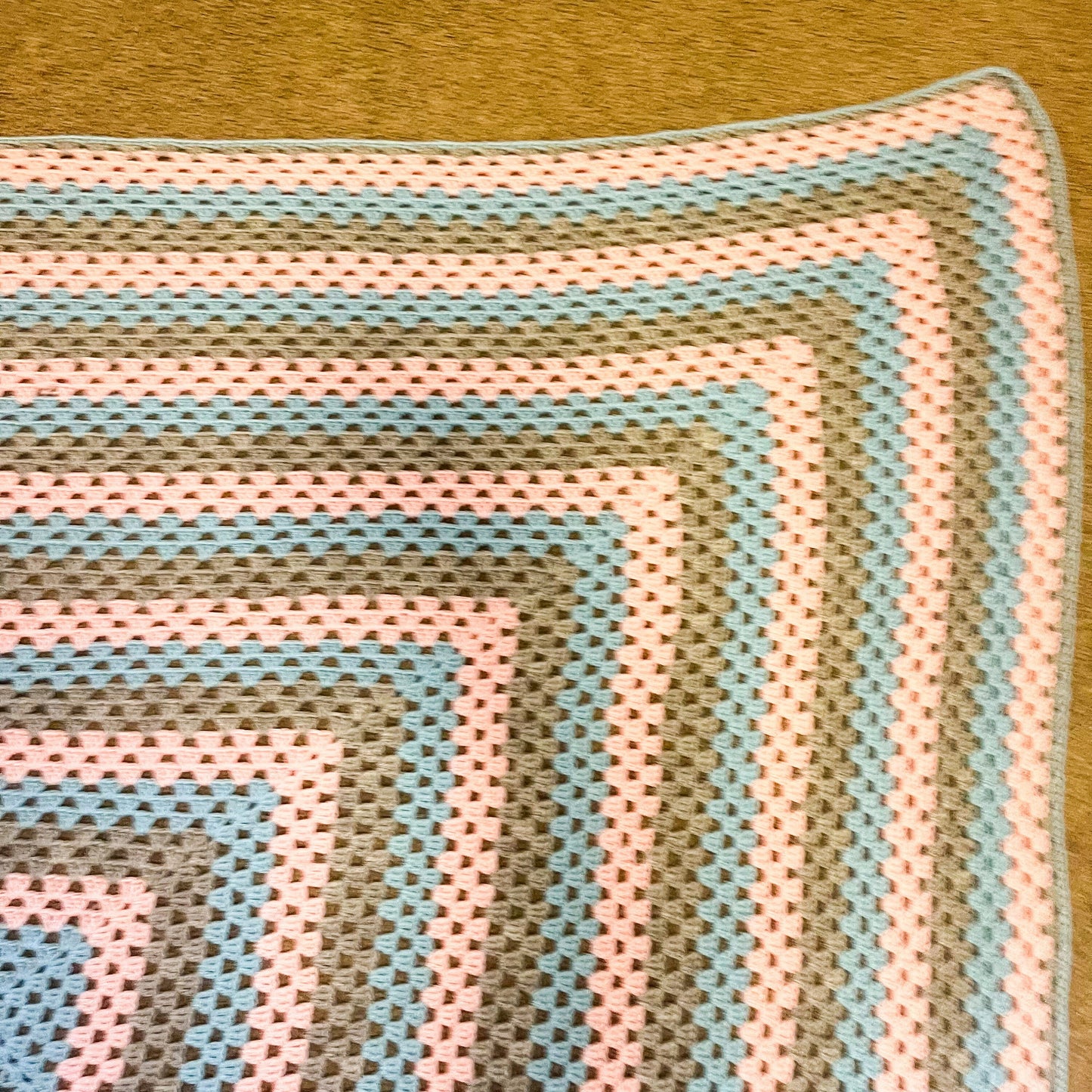 Pink, Blue & Grey Crochet Knit Blanket