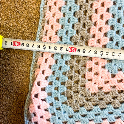 Pink, Blue & Grey Crochet Knit Blanket