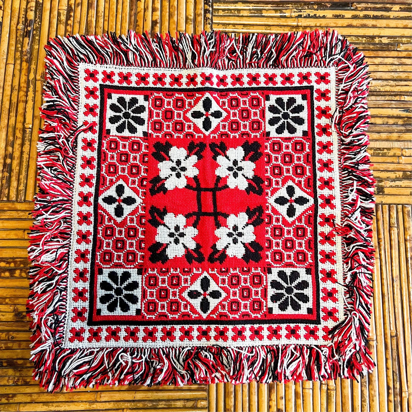 Red, Black and white patterned throw cushion cover 46cm x 50cm