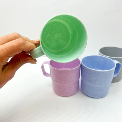 Retro Rainsfords multi-coloured stackable plastic mugs x 4