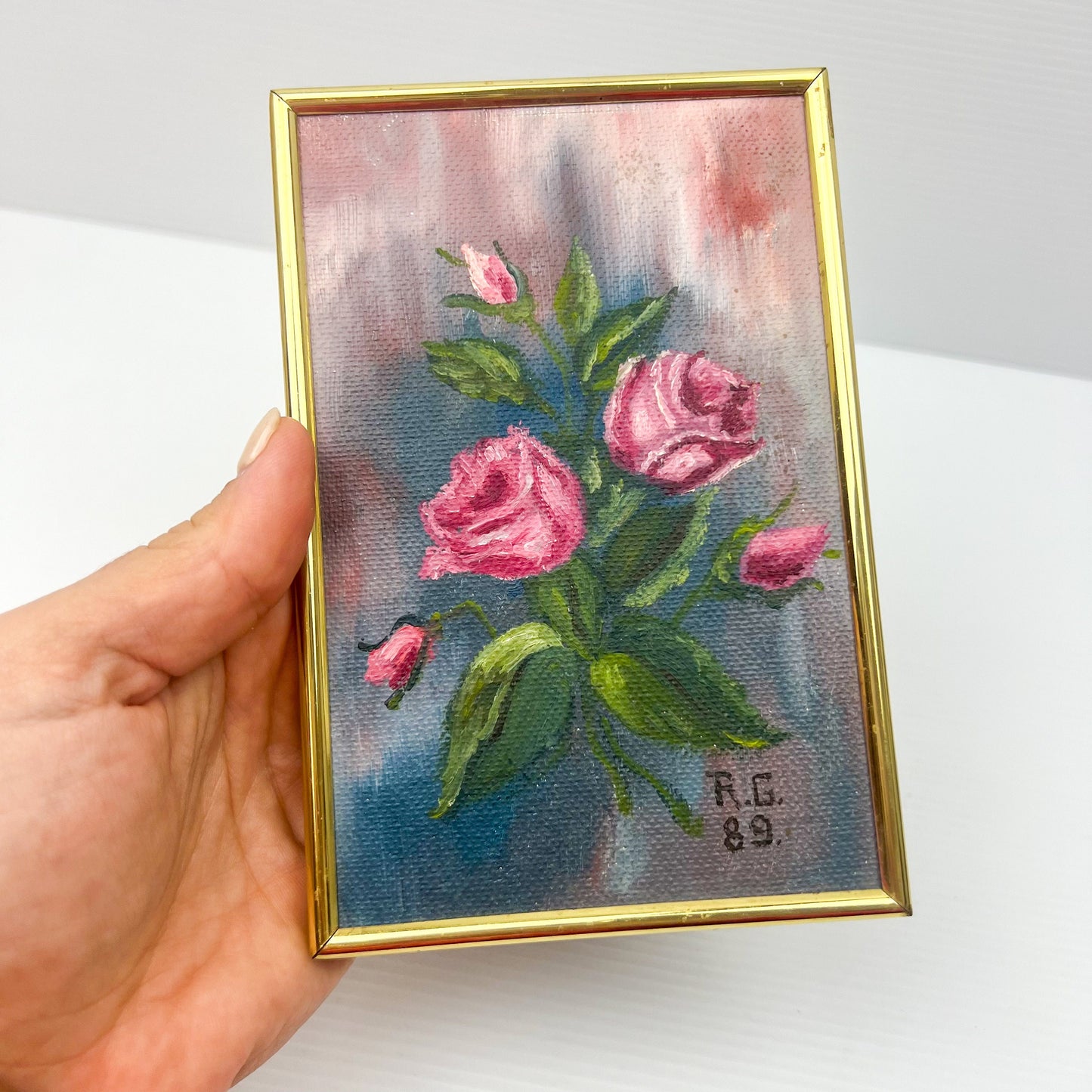 Rose Painting in Brass Frame