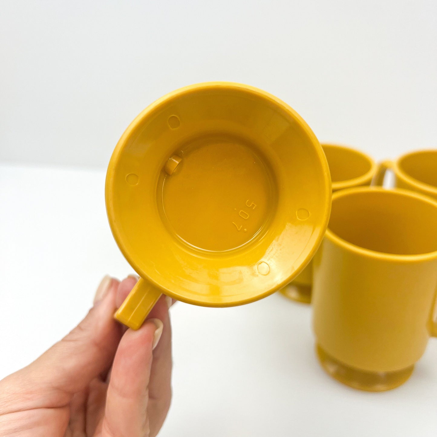 Yellow Plastic Coffee Cups Mid Century Modern Stacking Mugs