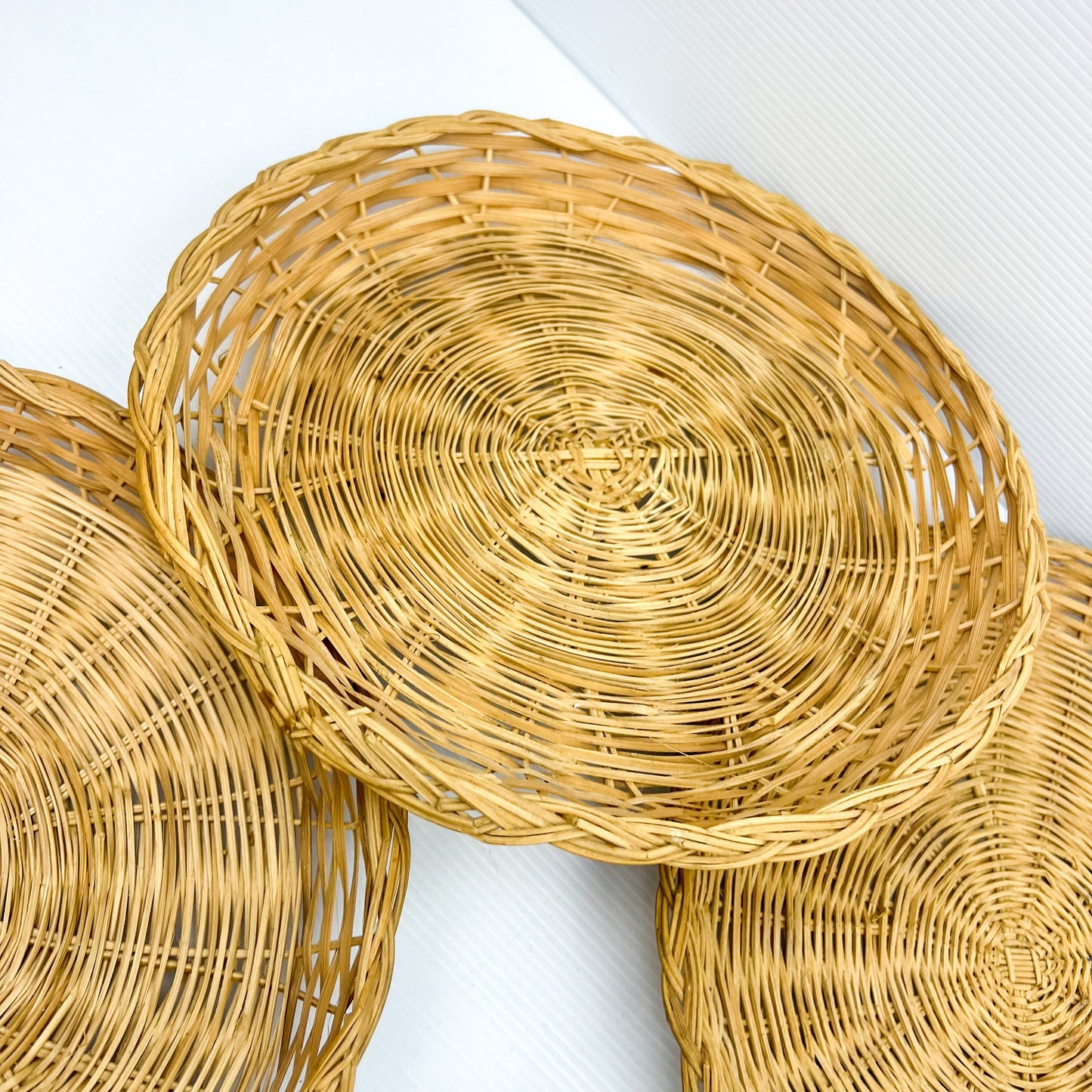 Boho Wicker Bamboo Basket Plates / Wall Decor Neutral Wall Hanging Home Decor & Style