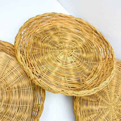 Boho Wicker Bamboo Basket Plates / Wall Decor Neutral Wall Hanging Home Decor & Style
