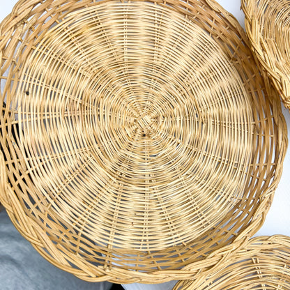 Boho Wicker Bamboo Basket Plates / Wall Decor Neutral Wall Hanging Home Decor & Style