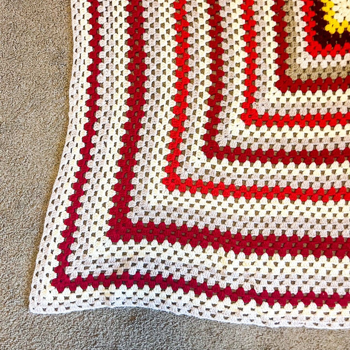 Crochet Blanket - Red, white & Yellow crochet knit blanket