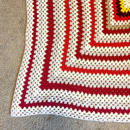 Crochet Blanket - Red, white & Yellow crochet knit blanket