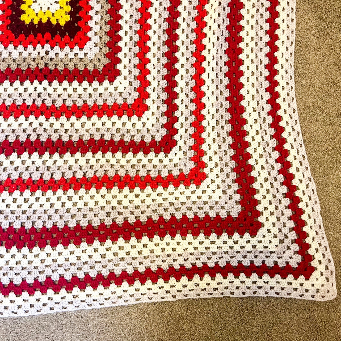 Crochet Blanket - Red, white & Yellow crochet knit blanket