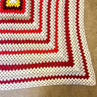 Crochet Blanket - Red, white & Yellow crochet knit blanket