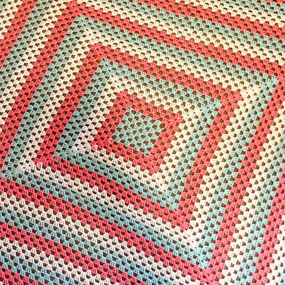 Crochet Blanket - Cream, Coral Pink & Aqua Crochet Knit Blanket