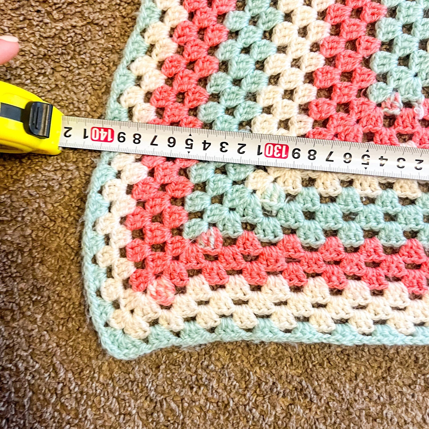 Crochet Blanket - Cream, Coral Pink & Aqua Crochet Knit Blanket